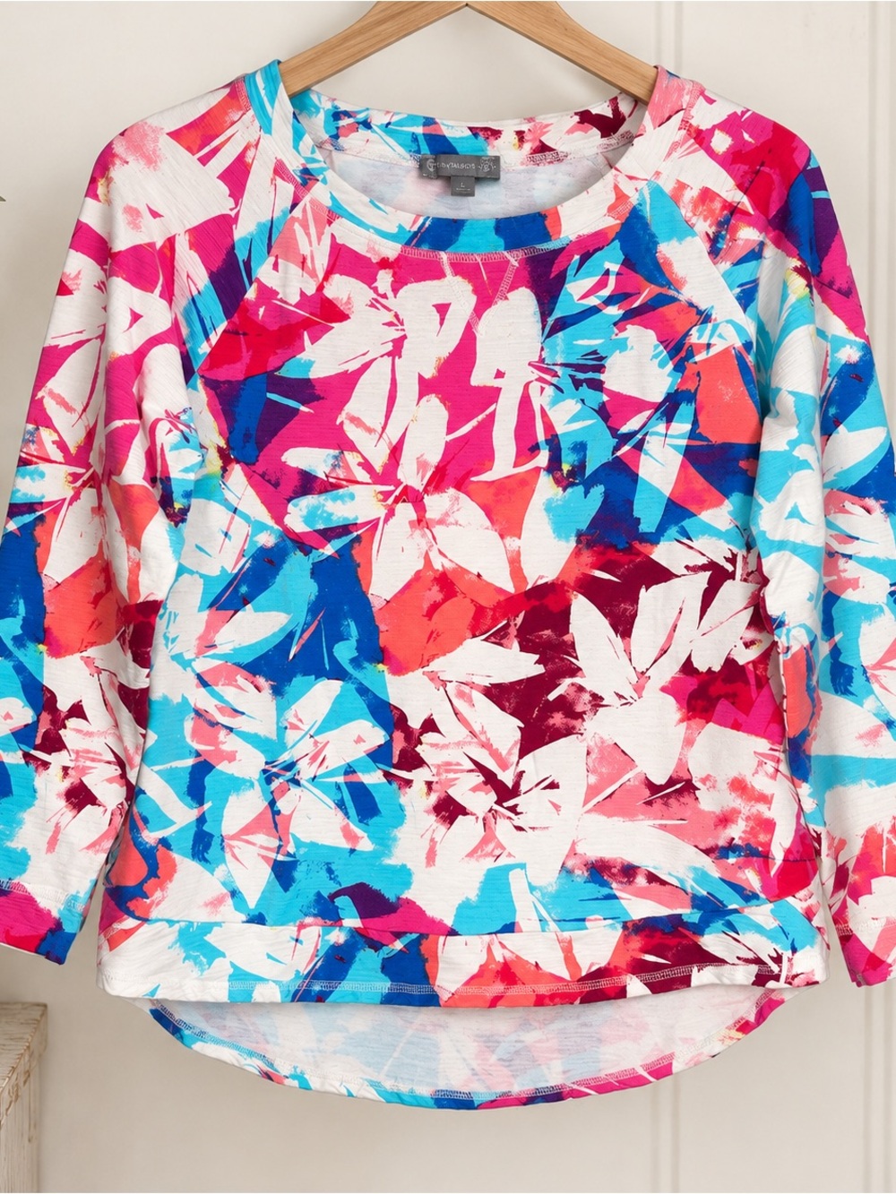 Talbots Womens Floral Pullover Crew Neck Top Sweatshirt UPF 50+ Size L